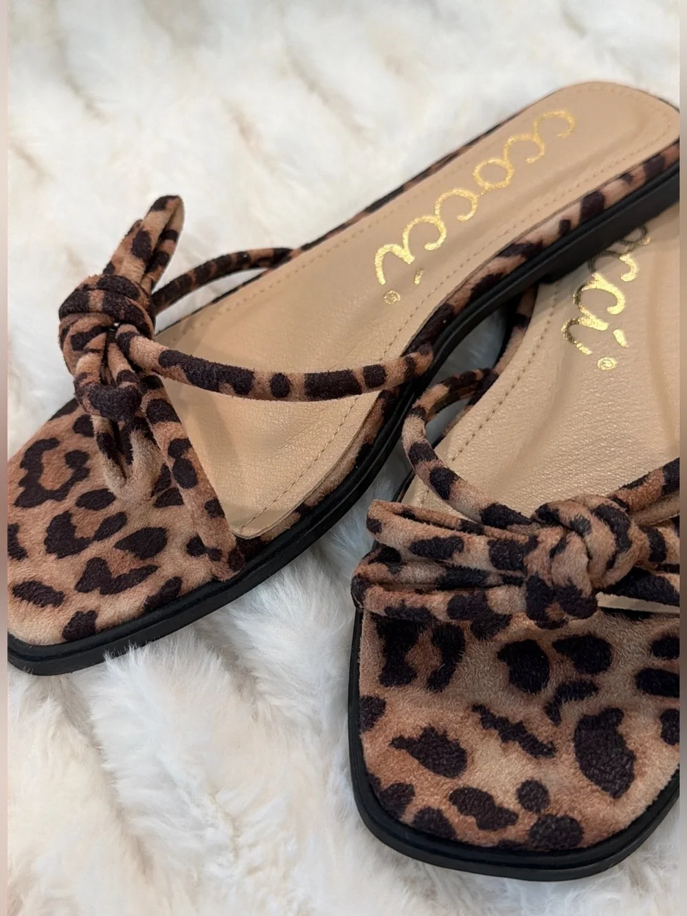 CCOCCI Leopard Knot Slide Sandals - Tan and Brown
